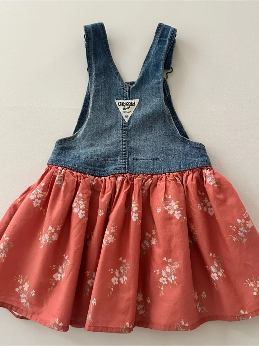 OshKosh 4T Toddler Girl Denim Red Floral Overall Dress